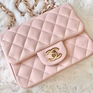 CHANEL PINK LAMBSKIN QUILTED MINI SQUARE FLAP BAG